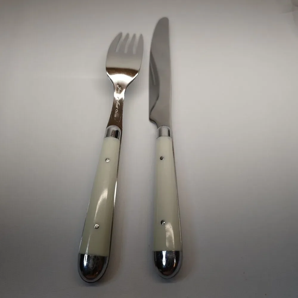 Jean Dubost Pantry White Flatware Fork & Knife Set Stainless Replacement Pieces